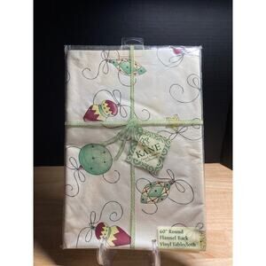 Kane Cream with Multi Colored Ornaments 60" Vinyl Flannel Back Tablecloth
